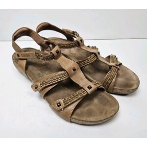 Taos Tan Braided T Strap Sandals 10/10.5  Womens Leather Classic Wedge